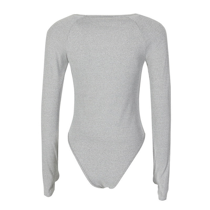 NURO Women's Long Sleeve Bodysuit Round Neck Jumpsuit Slim Fit T-Shirt