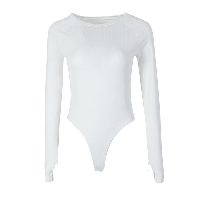 NURO Women's Long Sleeve Bodysuit Round Neck Jumpsuit Slim Fit T-Shirt