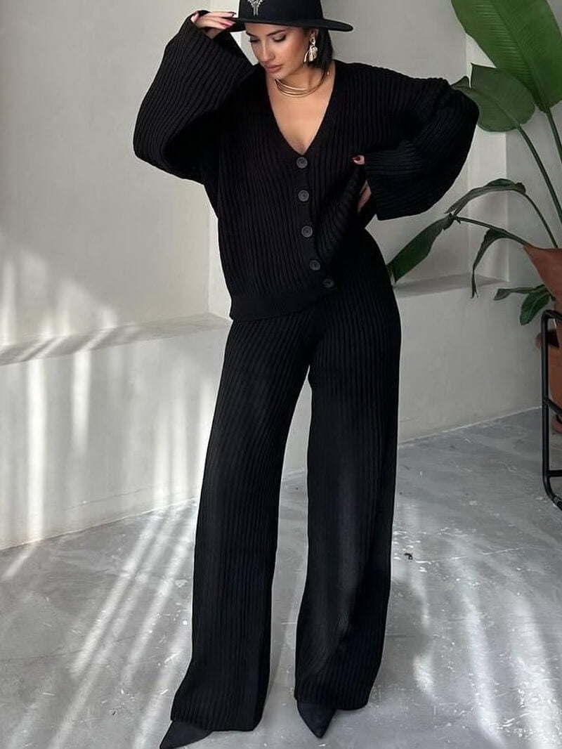 NURO Women's Long Sleeve Button Detail Jogger Set | Casual Solid Color Two Piece Outfit | Patchwork Streetwear Loungewear