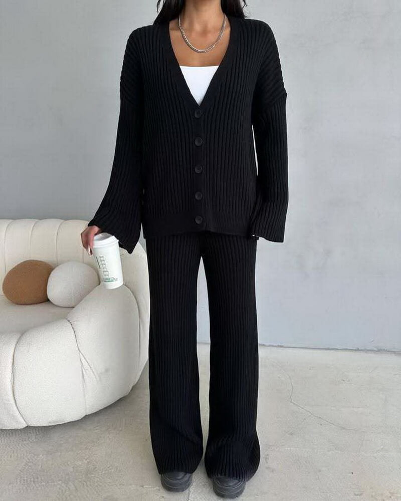 NURO Women's Long Sleeve Button Detail Jogger Set | Casual Solid Color Two Piece Outfit | Patchwork Streetwear Loungewear