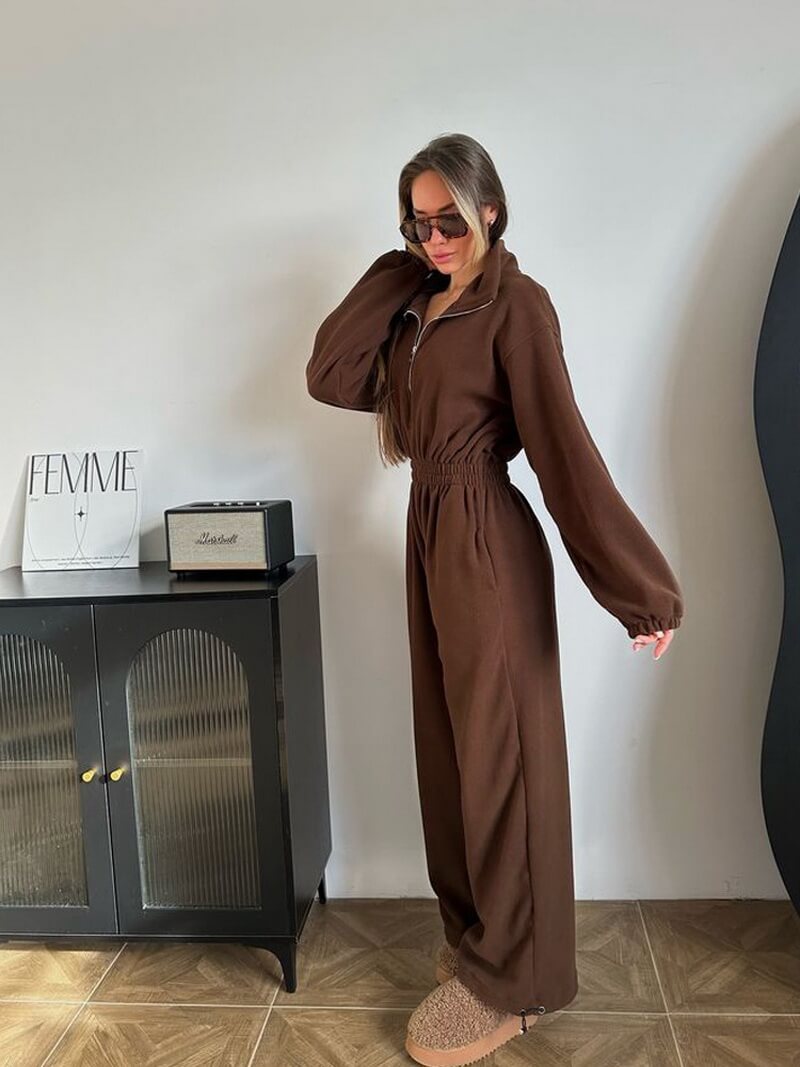 NURO Women's Long Sleeve Jumpsuit - Casual Elastic Waist One Piece Romper