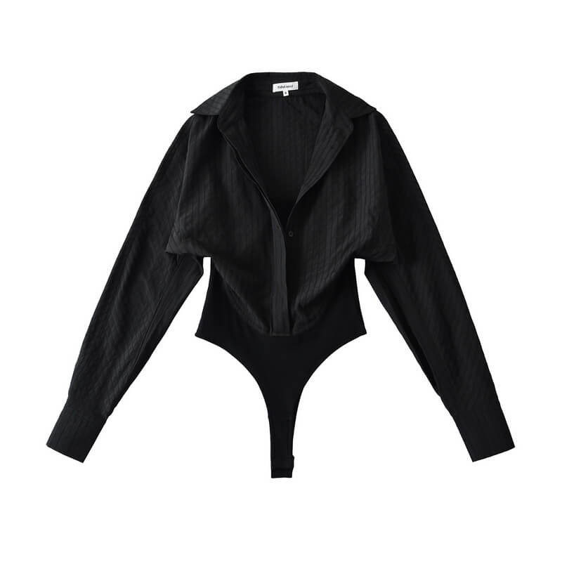 NURO Women's Long Sleeve Jumpsuit, Layered Shirt Style Bodysuit