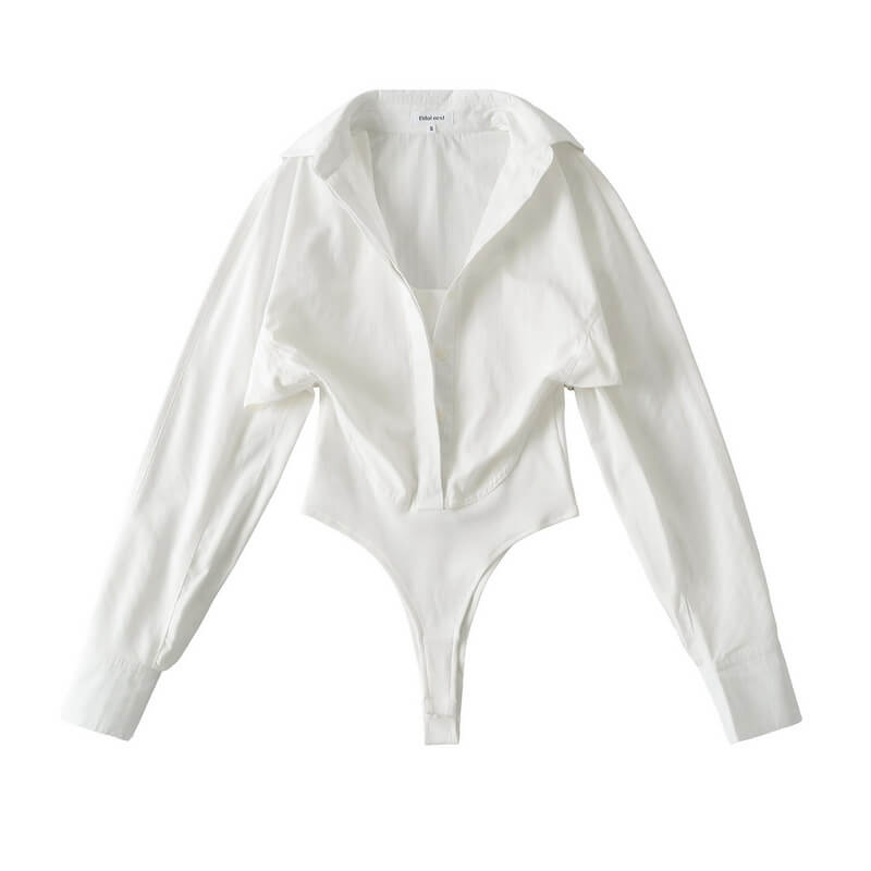 NURO Women's Long Sleeve Jumpsuit, Layered Shirt Style Bodysuit