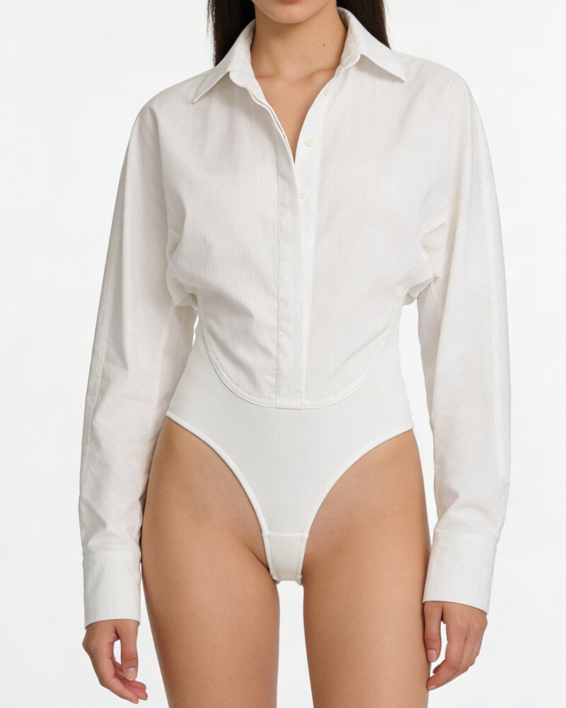 NURO Women's Long Sleeve Jumpsuit, Layered Shirt Style Bodysuit