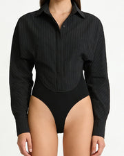 NURO Women's Long Sleeve Jumpsuit, Layered Shirt Style Bodysuit