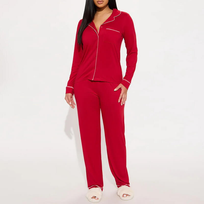 NURO Women's Long Sleeve Loungewear Set, Button-Down Pajama Top and Pants Two-Piece