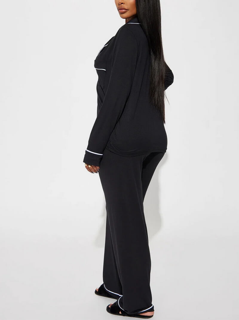 NURO Women's Long Sleeve Loungewear Set, Button-Down Pajama Top and Pants Two-Piece