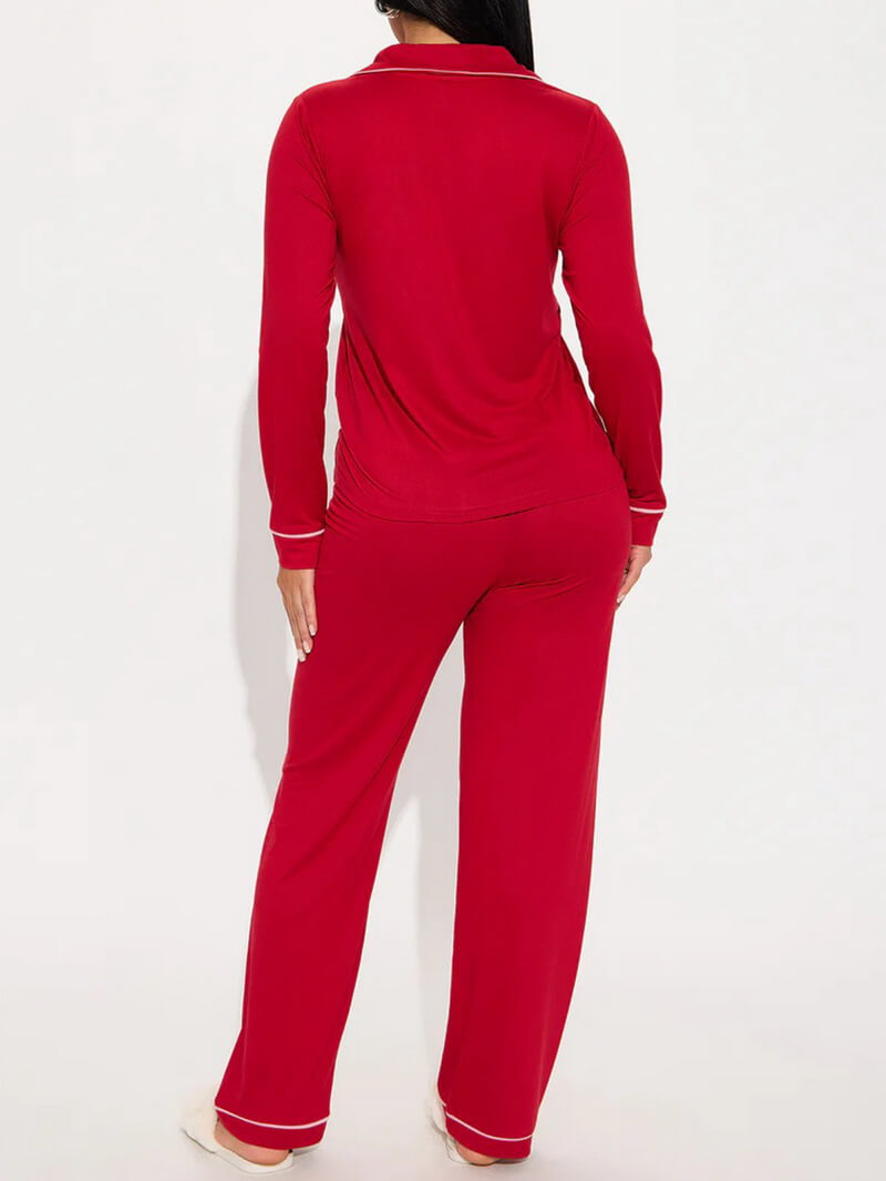 NURO Women's Long Sleeve Loungewear Set, Button-Down Pajama Top and Pants Two-Piece