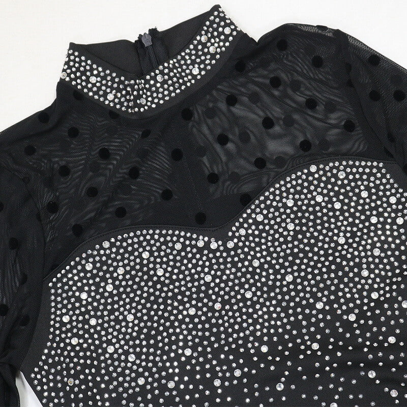 NURO Women's Long Sleeve Sequin Mesh Bodycon Dress