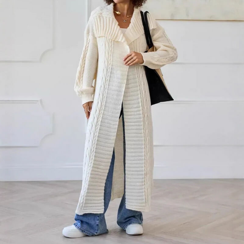 NURO Women's Longline Knit Cardigan, V-Neck Open Front Sweater Coat, Oversized Cable Knit Duster