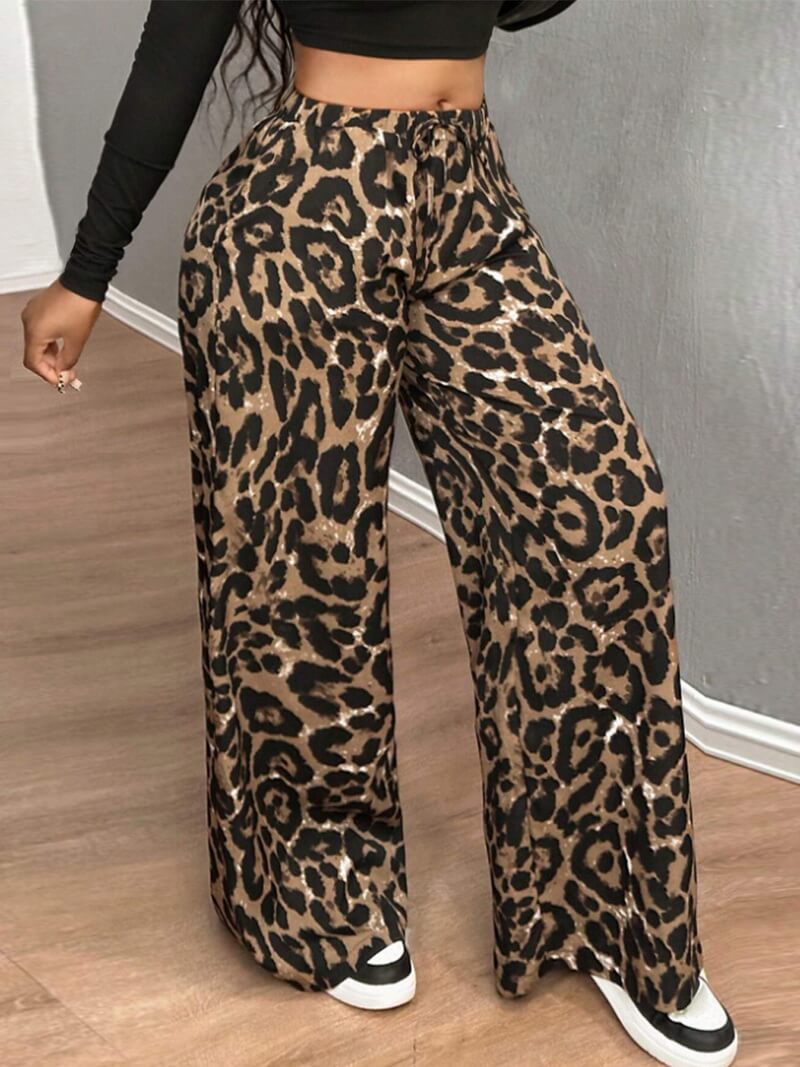 NURO Women's Loose Fit Leopard Print Drawstring Lounge Pants - Soft, Lightweight, Comfortable Casual Trousers