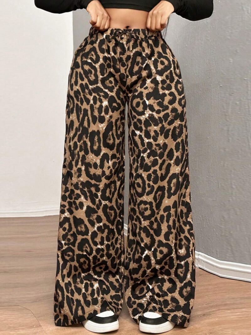 NURO Women's Loose Fit Leopard Print Drawstring Lounge Pants - Soft, Lightweight, Comfortable Casual Trousers