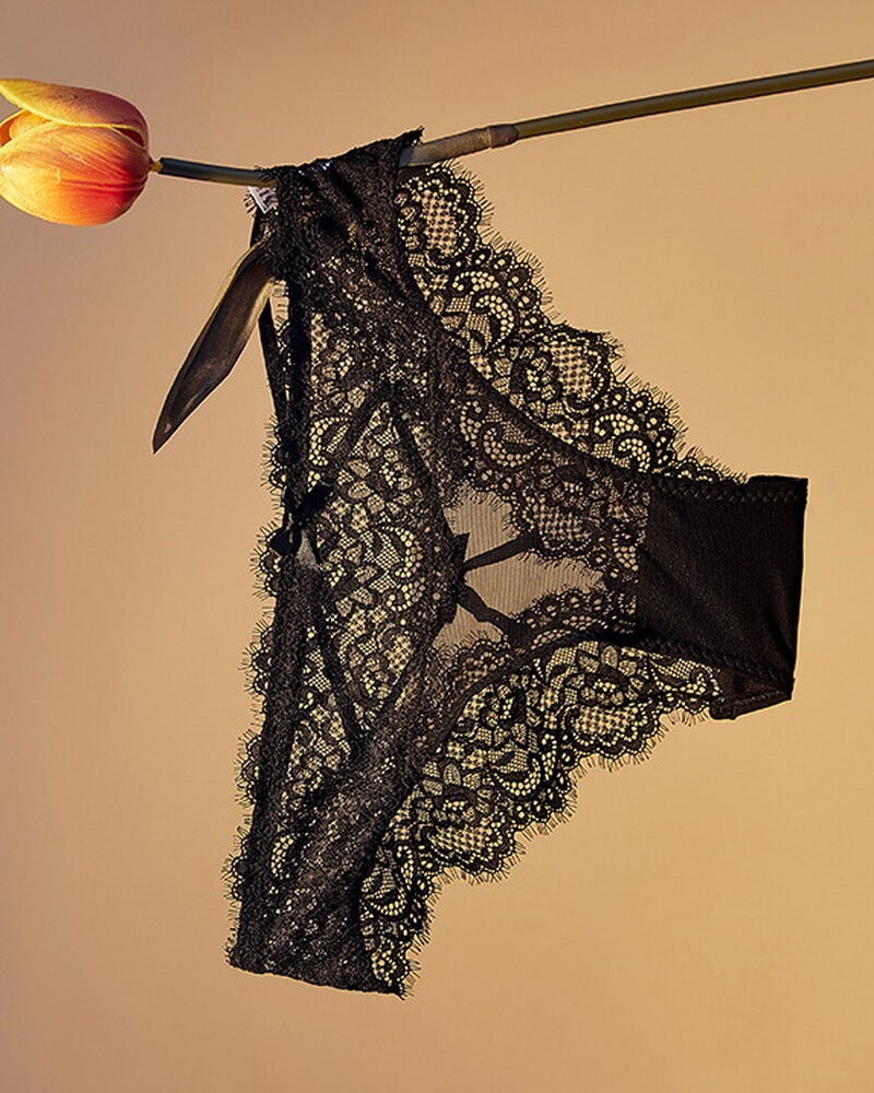 NURO Women's Low-Rise Lace Thong, Crisscross Back Floral Underwear