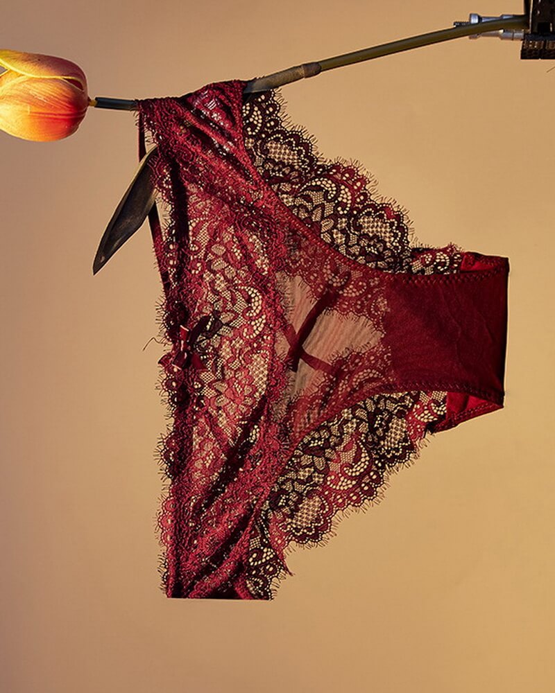 NURO Women's Low-Rise Lace Thong, Crisscross Back Floral Underwear