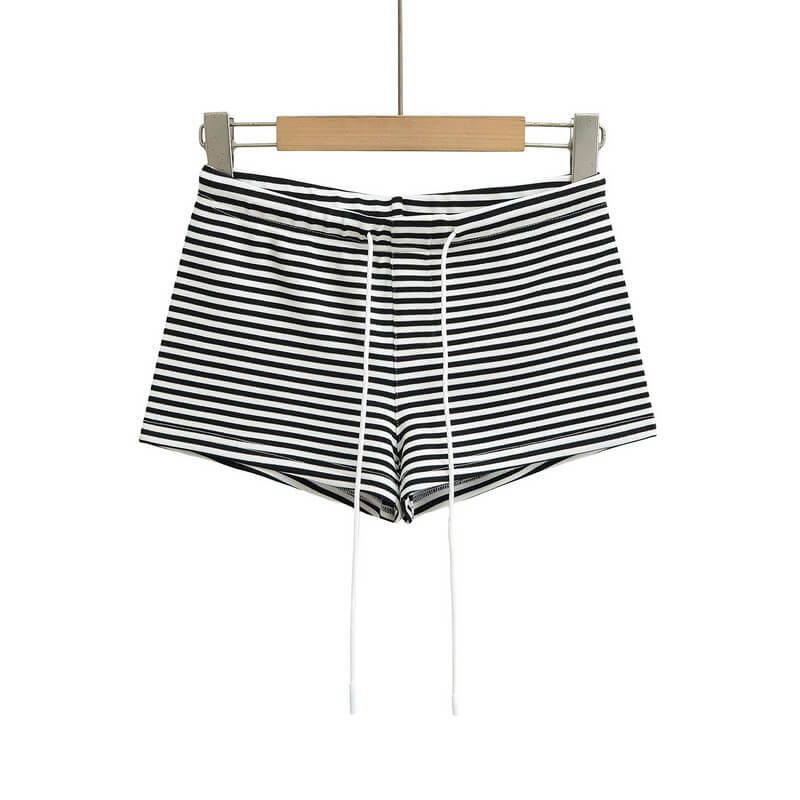 NURO Women's Low-Rise Striped Shorts, Retro Style Drawstring Hot Pants