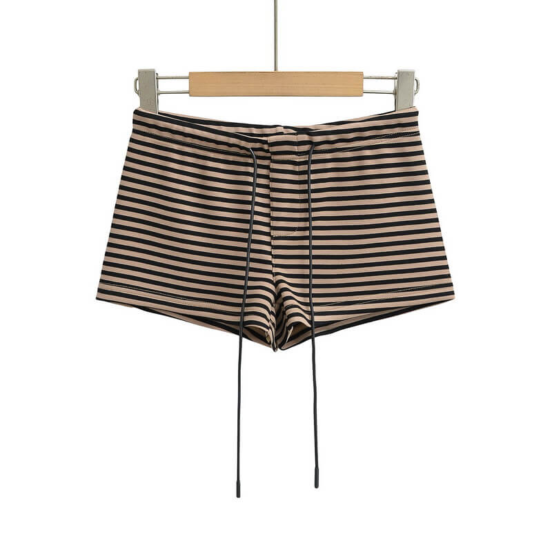 NURO Women's Low-Rise Striped Shorts, Retro Style Drawstring Hot Pants