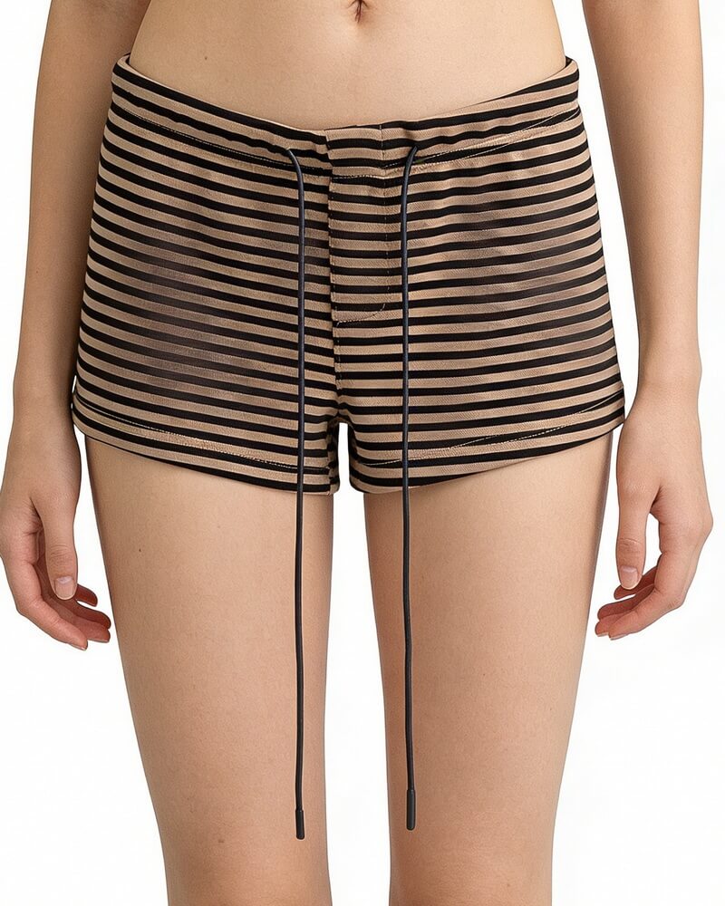 NURO Women's Low-Rise Striped Shorts, Retro Style Drawstring Hot Pants