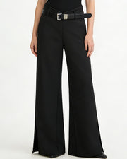 NURO Women's Low-Rise Trousers, V-Waist Belted Wide Leg Pants