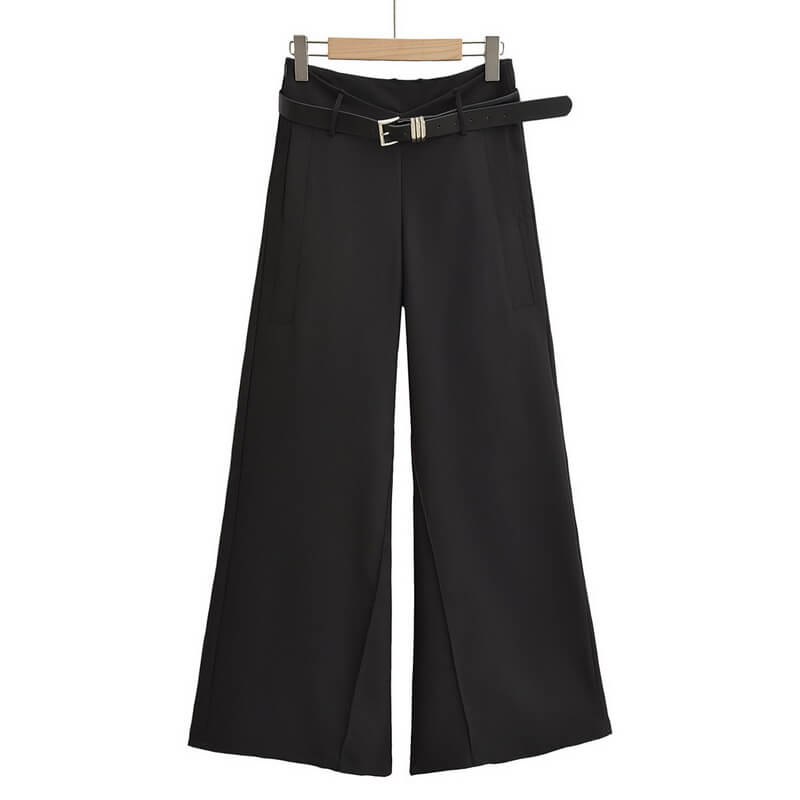 NURO Women's Low-Rise Trousers, V-Waist Belted Wide Leg Pants