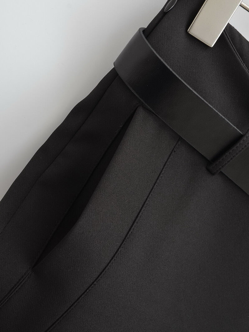 NURO Women's Low-Rise Trousers, V-Waist Belted Wide Leg Pants