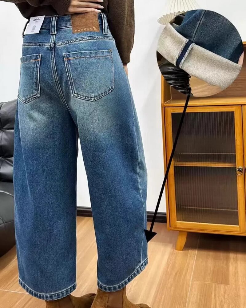 NURO Women's Low Rise Flared Leg Jeans, Winter Fleece Lined Cropped Denim Pants