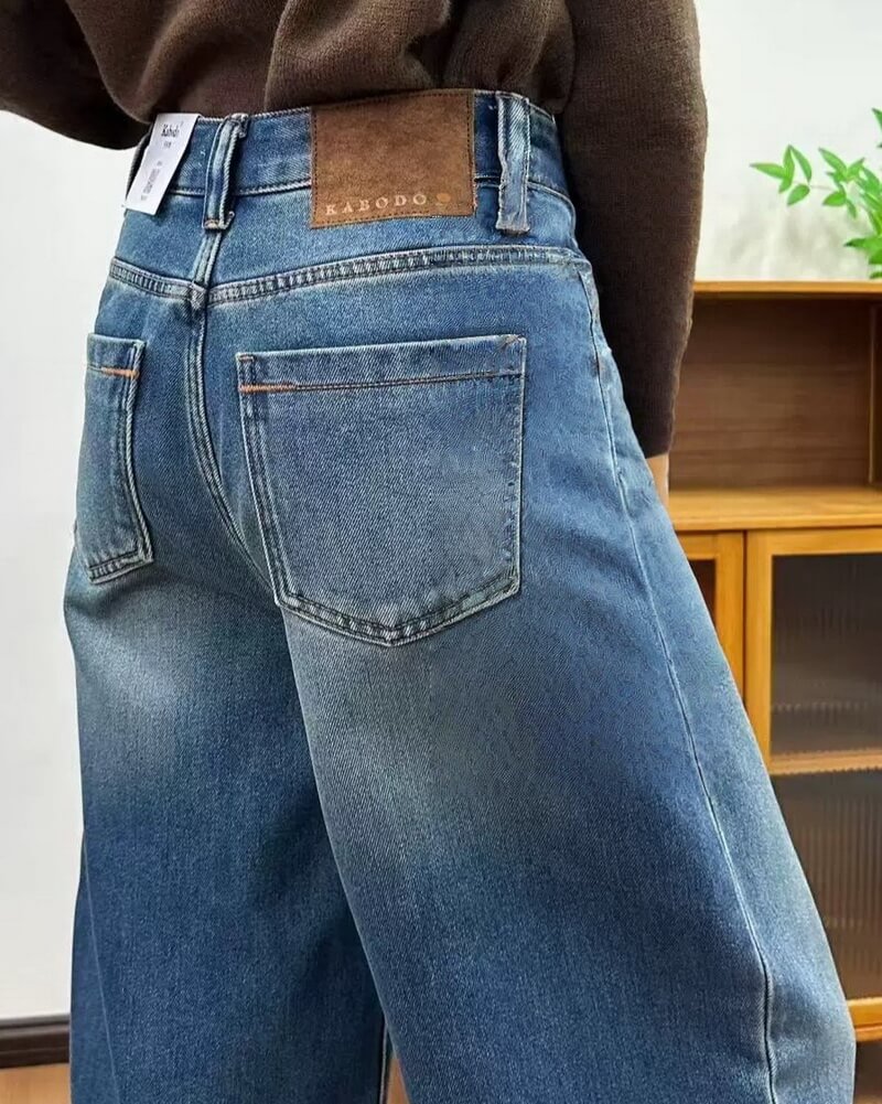 NURO Women's Low Rise Flared Leg Jeans, Winter Fleece Lined Cropped Denim Pants