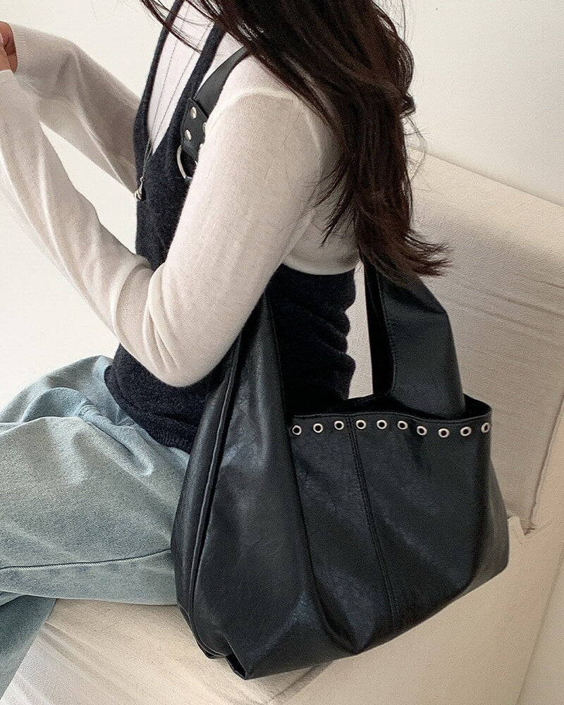 NURO Women's Medium Bucket Bag Vintage Rivet Detail Shoulder Tote Bag