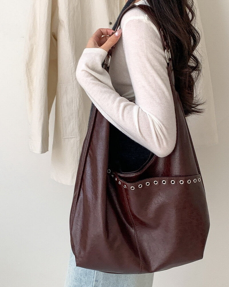 NURO Women's Medium Bucket Bag Vintage Rivet Detail Shoulder Tote Bag