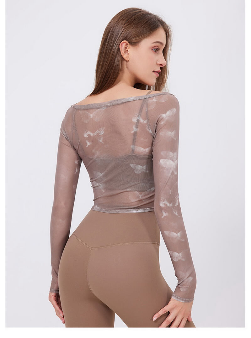 NURO Women's Mesh-Panel Two-Layer Sports Top with Padded Bra