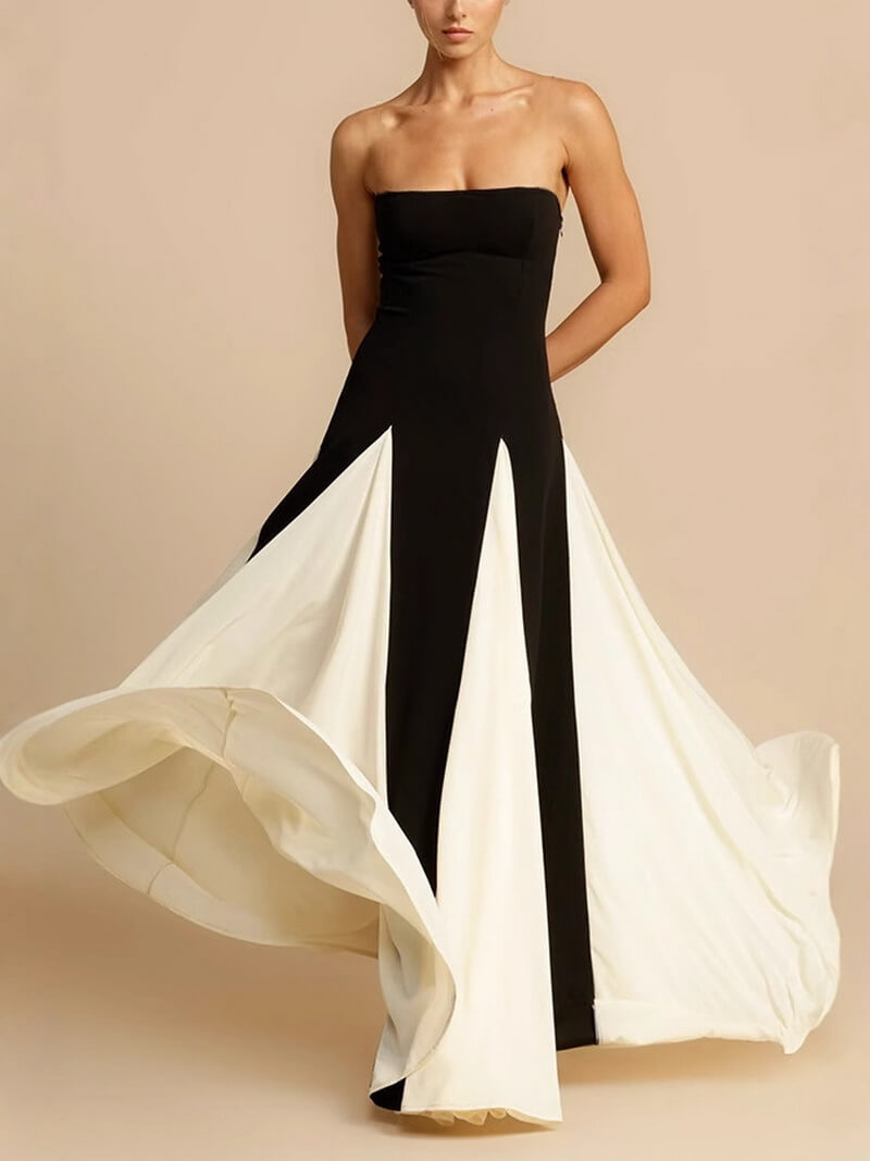 NURO Women's Mesh Panel Bandage Gown, Strapless Bodycon Evening Dress