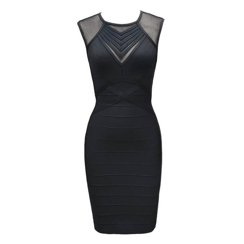 NURO Women's Mesh Panel Bodycon Dress, Strapless Bandage Midi Dress with Side Zipper