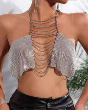 NURO Women's Metal Chain Halter Top Body Jewelry Cami Top