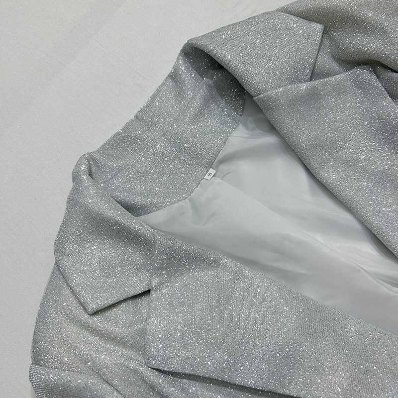 NURO Women's Metallic Blazer Lace Bralette Wide Leg Pants 3-Piece Suit Set