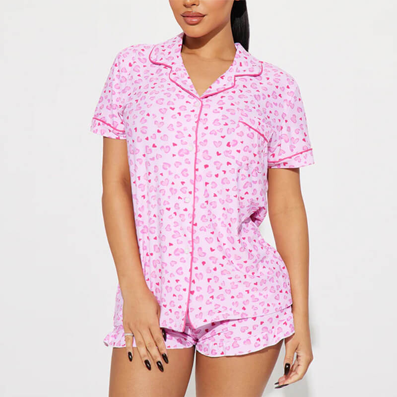 NURO Women's Milk Silk Loungewear Set, Short Sleeve Button-Down Top and Shorts Two-Piece