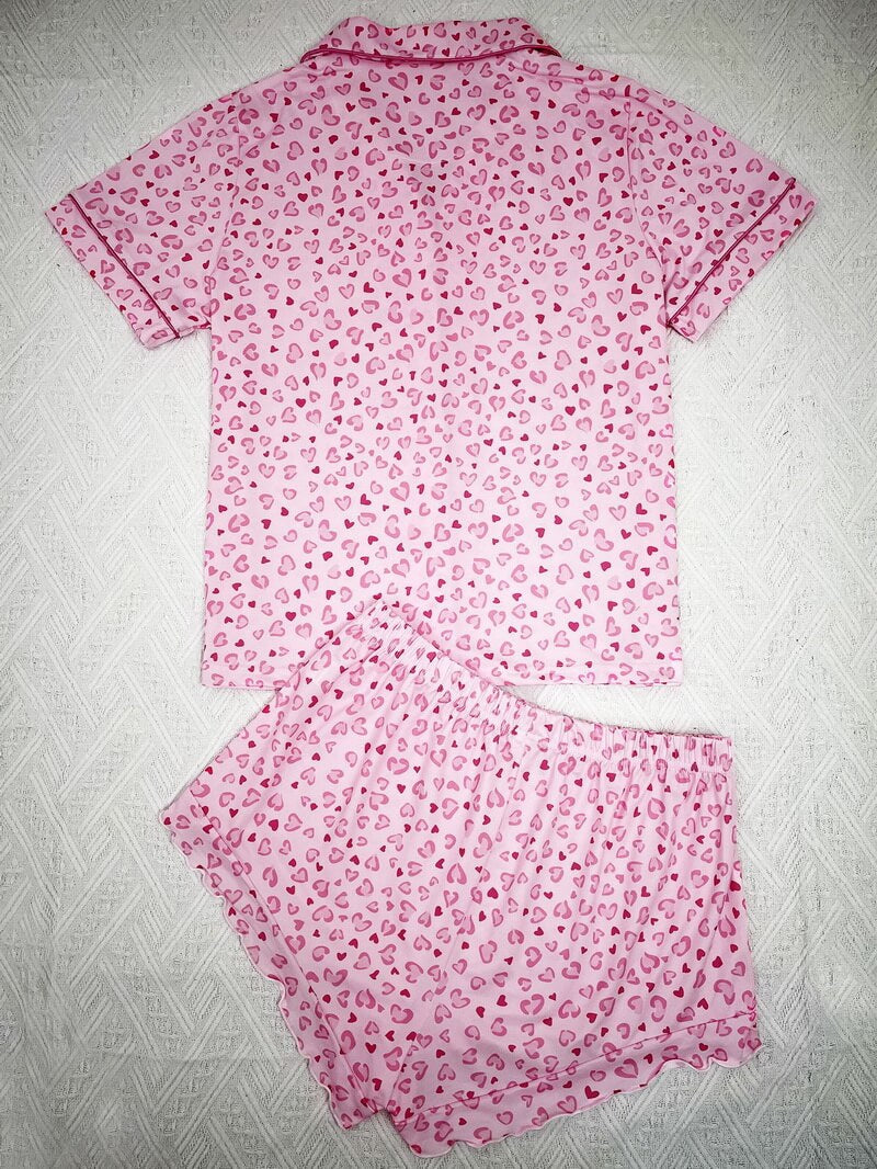 NURO Women's Milk Silk Loungewear Set, Short Sleeve Button-Down Top and Shorts Two-Piece