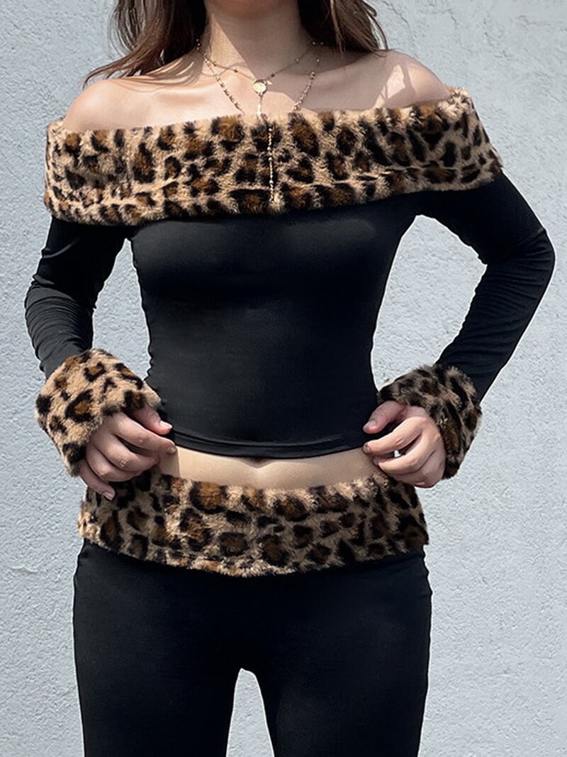 NURO Women's Milk Silk Sleeveless Top | Leopard Print Patchwork Crop Top