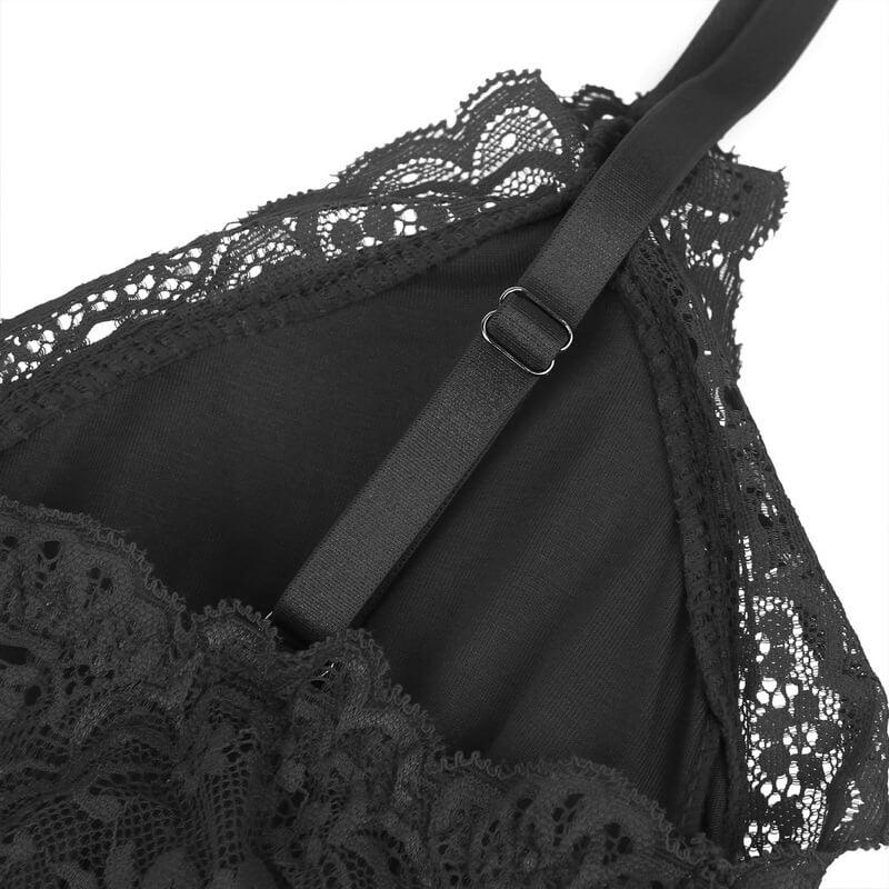 NURO Women's Modal Lace Crotchless Bodysuit Removable Bra Pads