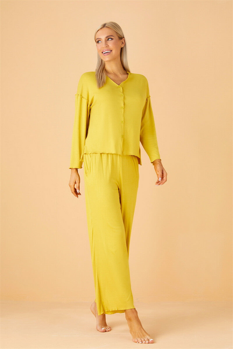 NURO Women's Modal Ribbed Loungewear Set, Lightweight Long Sleeve Button-Down Sleepwear, Ins Style Comfortable Pajamas for All Seasons