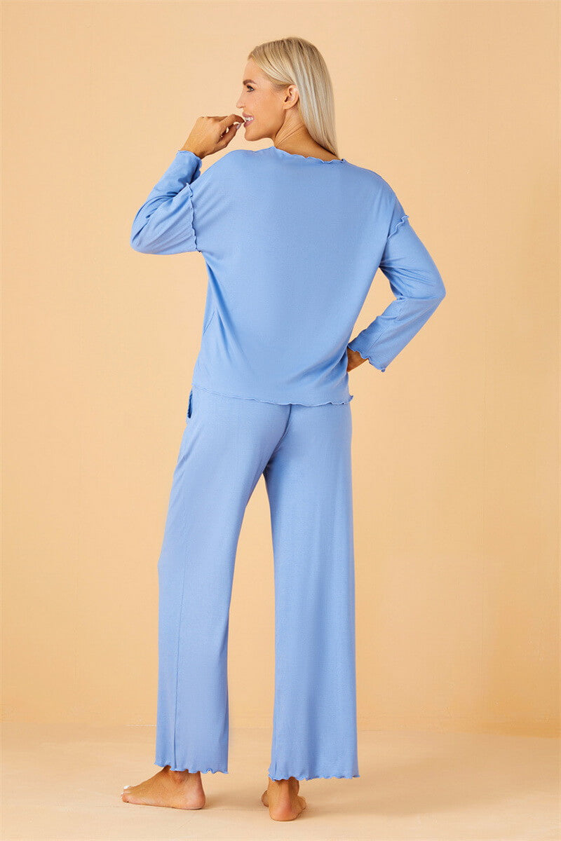 NURO Women's Modal Ribbed Loungewear Set, Lightweight Long Sleeve Button-Down Sleepwear, Ins Style Comfortable Pajamas for All Seasons