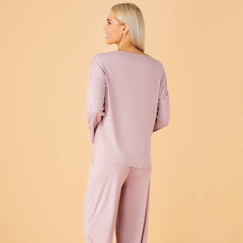 NURO Women's Modal Ribbed Loungewear Set, Lightweight Long Sleeve Button-Down Sleepwear, Ins Style Comfortable Pajamas for All Seasons