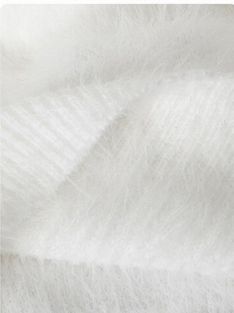 NURO Women's Mohair Boat Neck Knit Top, Off-Shoulder Short Sweater with Embroidery Detail