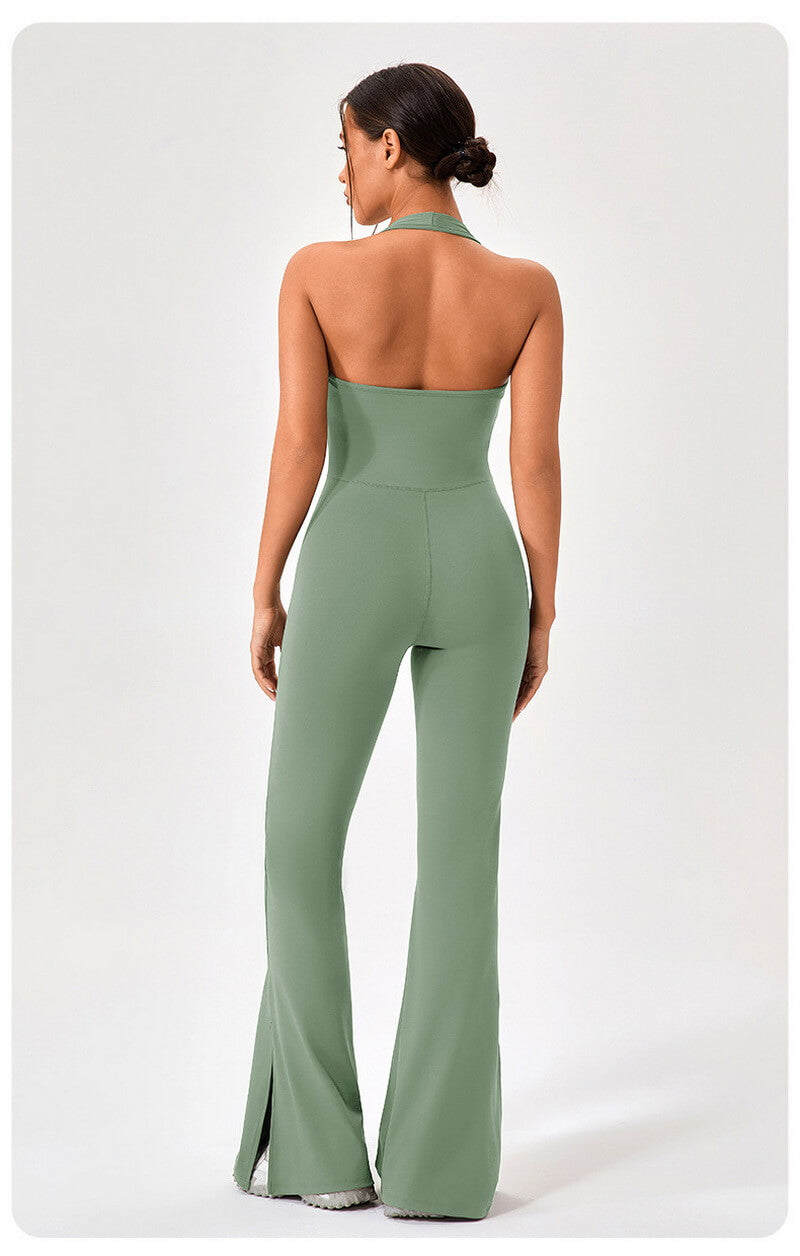 NURO Women's Naked Feel Bell Bottom Catsuit One-Piece Workout Jumpsuit