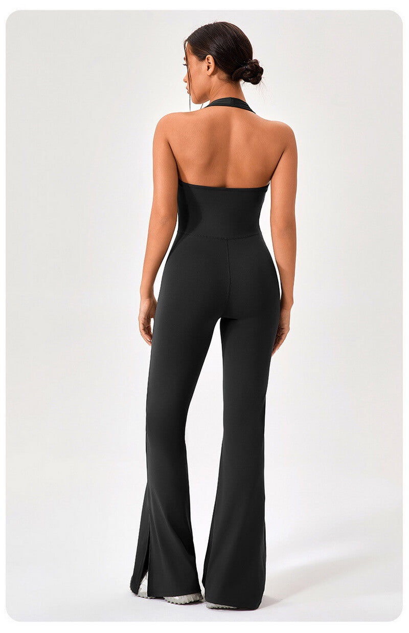 NURO Women's Naked Feel Bell Bottom Catsuit One-Piece Workout Jumpsuit