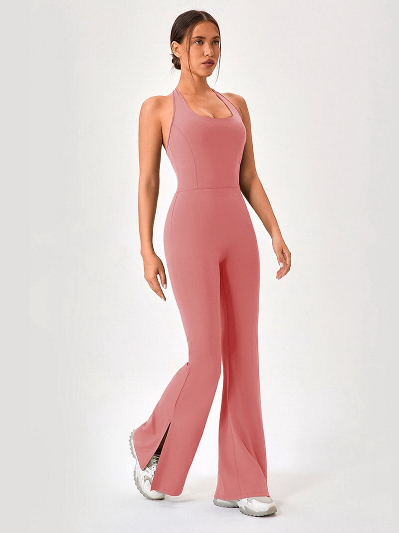 NURO Women's Naked Feel Bell Bottom Catsuit One-Piece Workout Jumpsuit