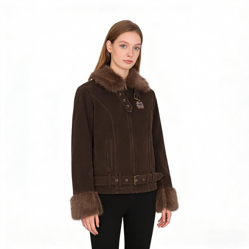 NURO Women's Non-Detachable Faux Fur Collar Quilted Jacket, Vintage-Inspired Winter Coat