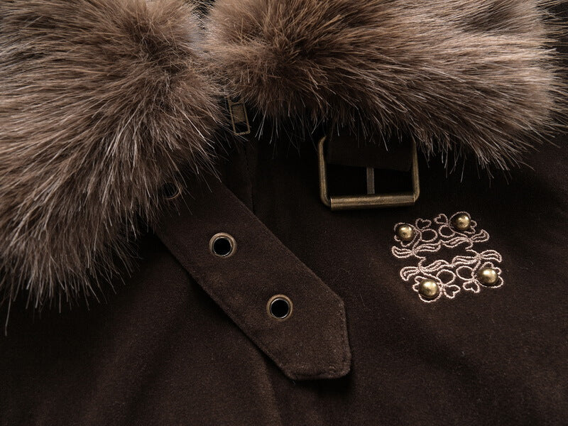 NURO Women's Non-Detachable Faux Fur Collar Quilted Jacket, Vintage-Inspired Winter Coat