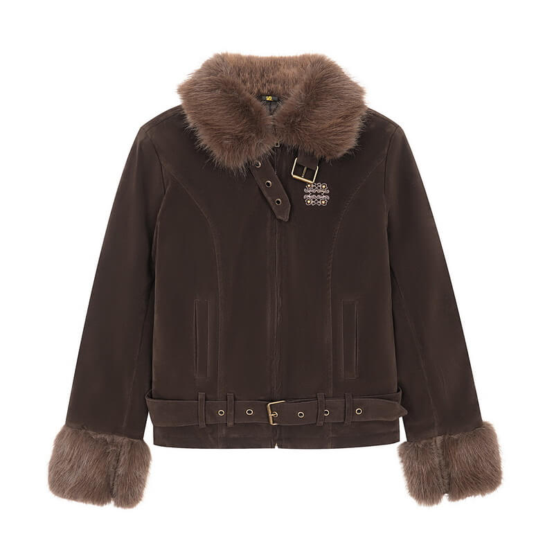 NURO Women's Non-Detachable Faux Fur Collar Quilted Jacket, Vintage-Inspired Winter Coat