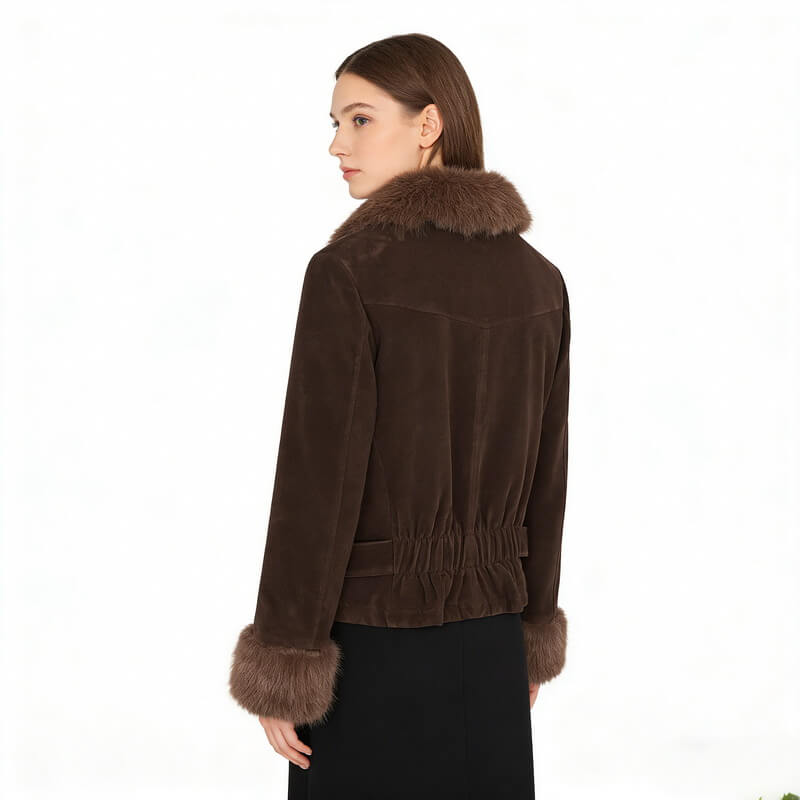 NURO Women's Non-Detachable Faux Fur Collar Quilted Jacket, Vintage-Inspired Winter Coat