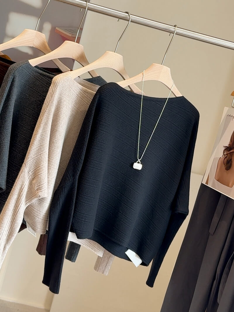 NURO Women's Off-Shoulder Batwing Sleeve Knit Top, Casual Loose Fit Sweater for Everyday Wear