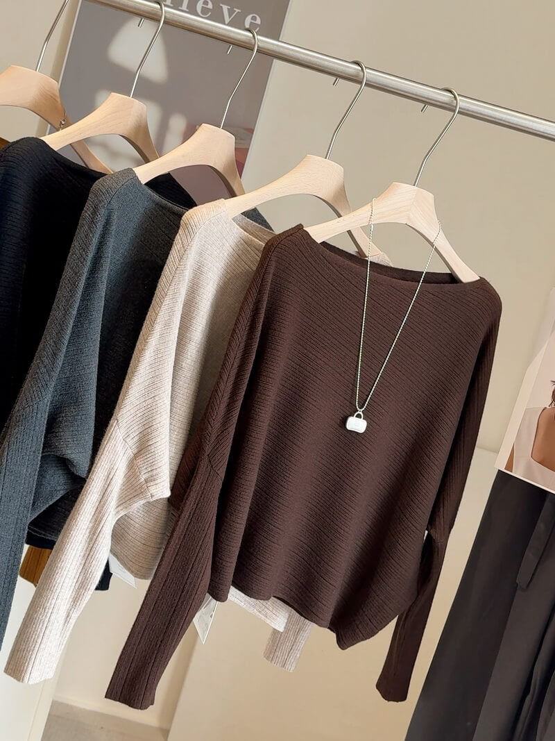 NURO Women's Off-Shoulder Batwing Sleeve Knit Top, Casual Loose Fit Sweater for Everyday Wear